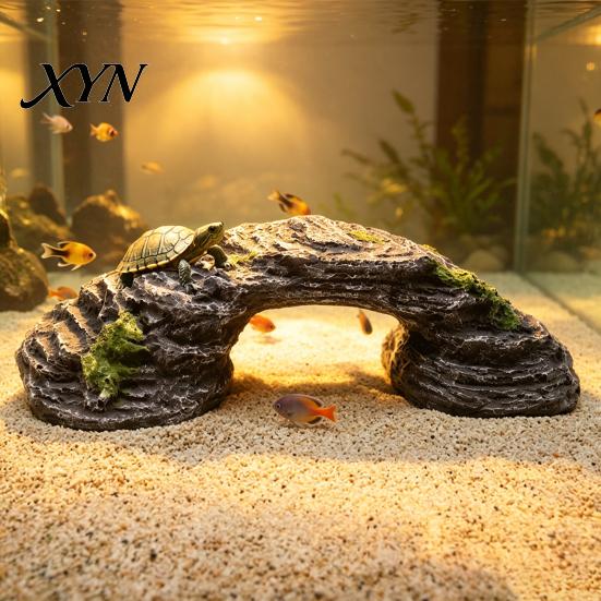Turtle Tank Decoration Basking Platform, Rock Look Resin Baby Tortoise Climbing Ramp, Solid Platform Arched Reptiles Dock Resting Terrace for