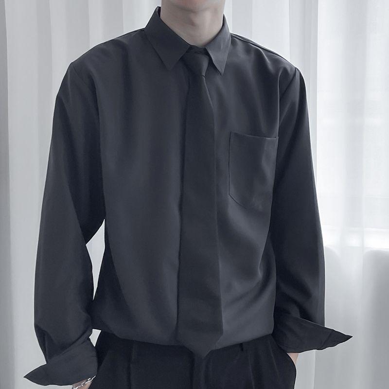 Free Tie Men Shirt Business Professional Work High-end Thin Workwear Casual Men Long-sleeved Tops