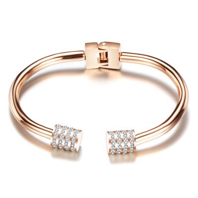 Novo europeu e americano personalizado moda popular ornamento rosa ouro feminino aberto titânio aço pulseira