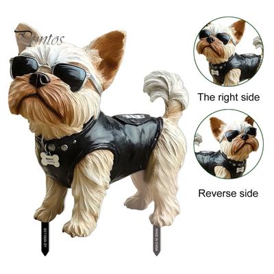 Köpek Bahçe Kazığı Yelekli Yavru Köpek Güneş Gözlüğü Açık Hava Dekoru Kazık Bahçe Sanatı Köpek İşaret Dekorasyonu Patio Çim Çiçek Yatağı
