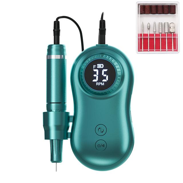 

35000 об/мин маникюрная машинка электрическая дрель для ногтей электрическая пилка для ногтей светодиодный дисплей перезаряжаемый для всех гелей зелёный