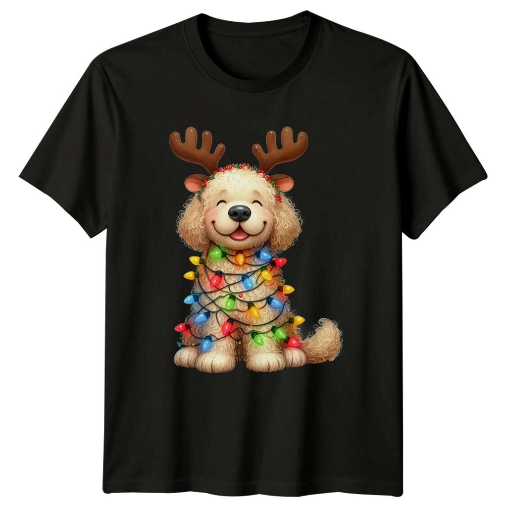 Christmas Dog Reindeer Antlers Holiday Lights Unisexs TShirt Unisexs Tee Graphic