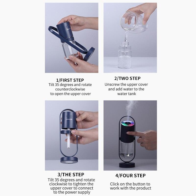 Usb Rechargeable Mini Air Humidifier LED light mini 200ml h2o Spray Mist humidifier Aroma Essential Oil Diffuser for Home