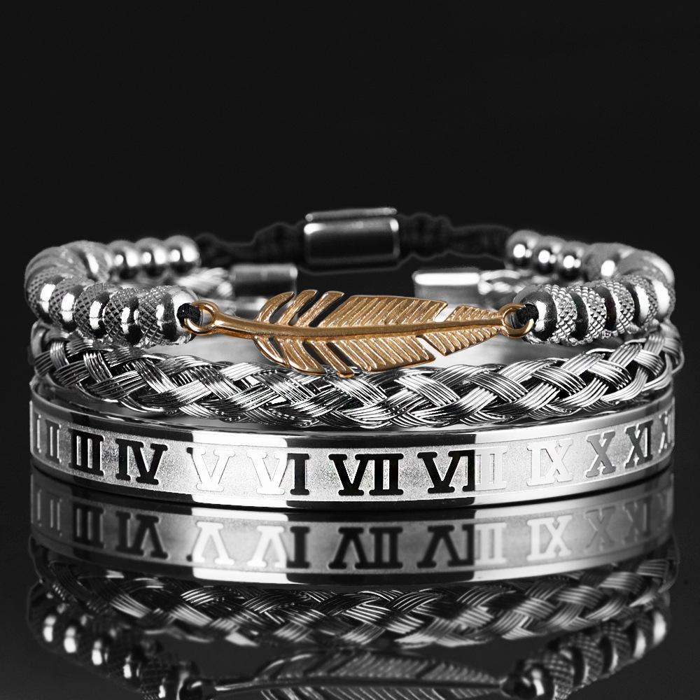 2026 Feather Bracelet European and American Reticulated Roman Numeral Bracelet Set