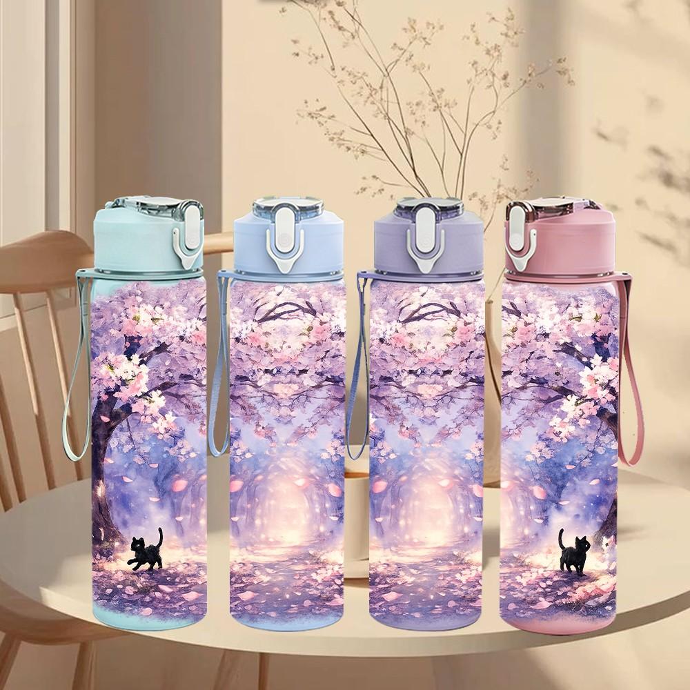1PC Fantasy Galaxy Wolf Moon Art 750ml Color Plastic Sports Water Bottle Leakproof Flip Straw Lid Suitable for Sports Office Home Use
