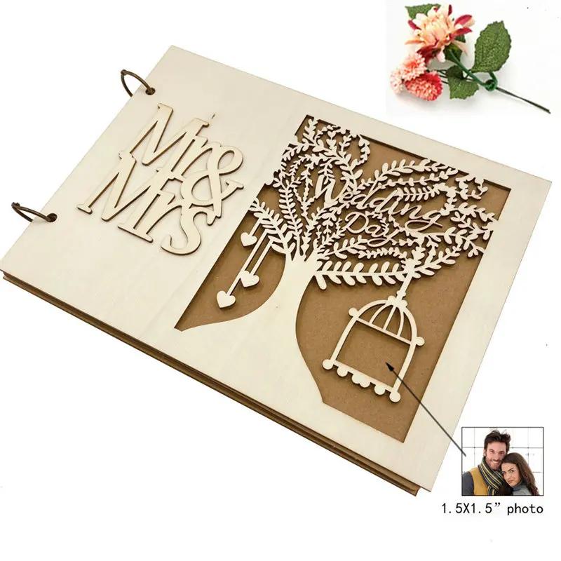 20/40 Page Wooden Wedding DIY Message Book Creative Signature Book MR&MRS Photo Album Wedding Decoration Supplies Sign-in Book