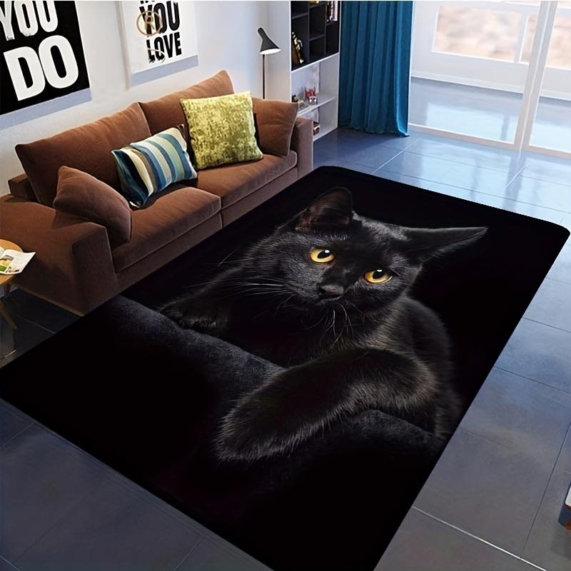 Black Cat Non-Slip Rug - Machine Washable Polyester Mat for Halloween/Christmas Decor, Cozy Home Gift