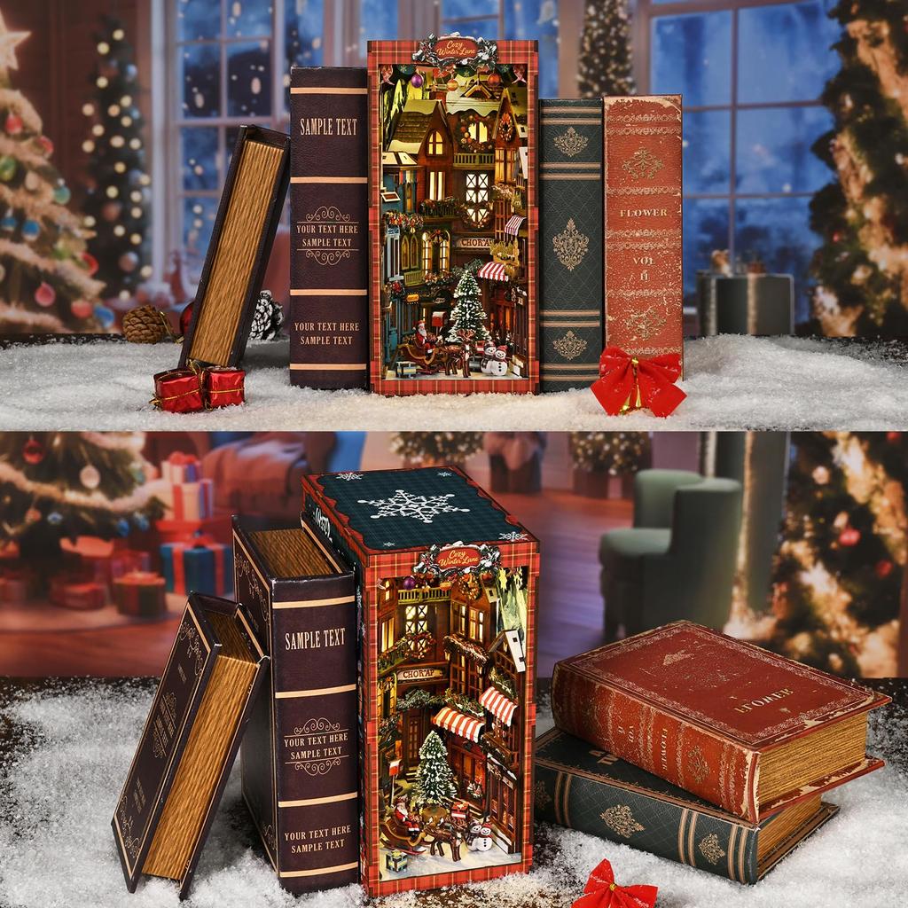 CRESYMME Miniaturhaus Puppenhaus Bücherregal Holz DIY 3D Hobby Handgefertigtes Set, (Weihnachtsplatz)
