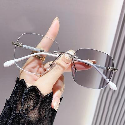 Photochromic Lens Anti-Blue Lightweight Reading Eyeglasses Blue Ray Blocking Anti-UV Sunglasses Color Changing Rimless Hyperopic Eyeglasses