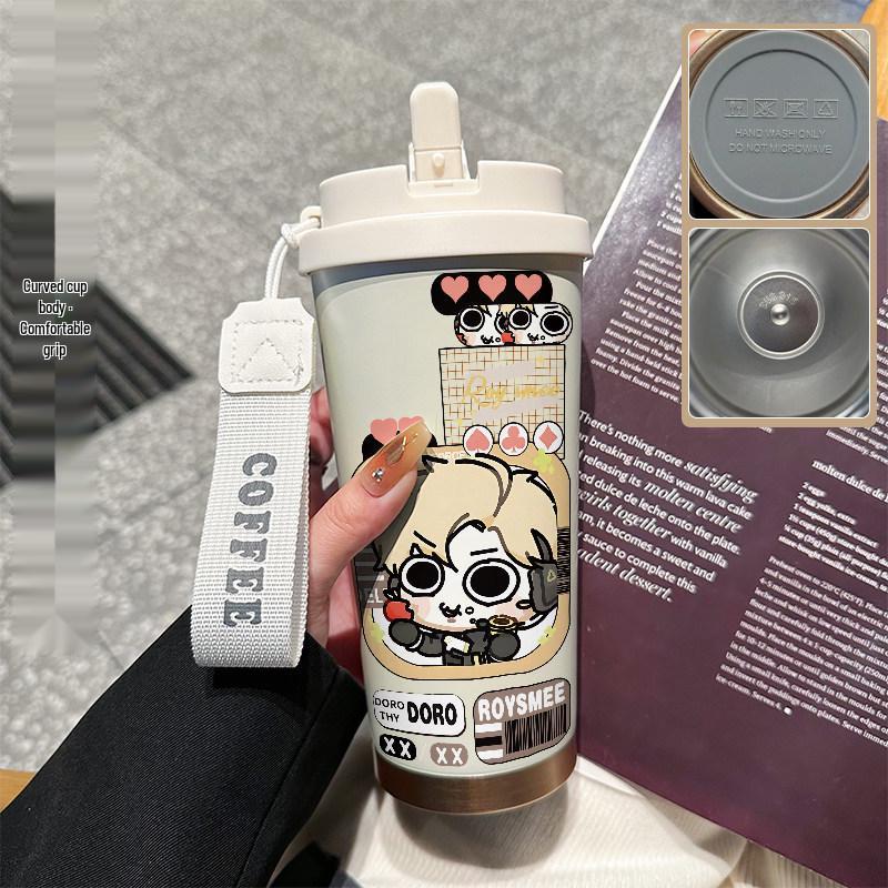 316 Stainless Steel Insulated Cup with Shan Hai Jing, Sanrio, Stitch, and Pikachu Patterns, Straw Included.
