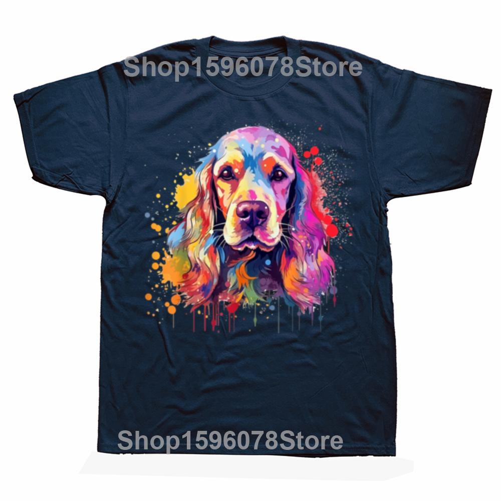 Buntes Splash Art Cocker Spaniel Hund T-Shirt Grafik T-Shirts Herren Kleidung T-Shirt Oberteile Rundhals Kurzarm T-Shirt Camisetas