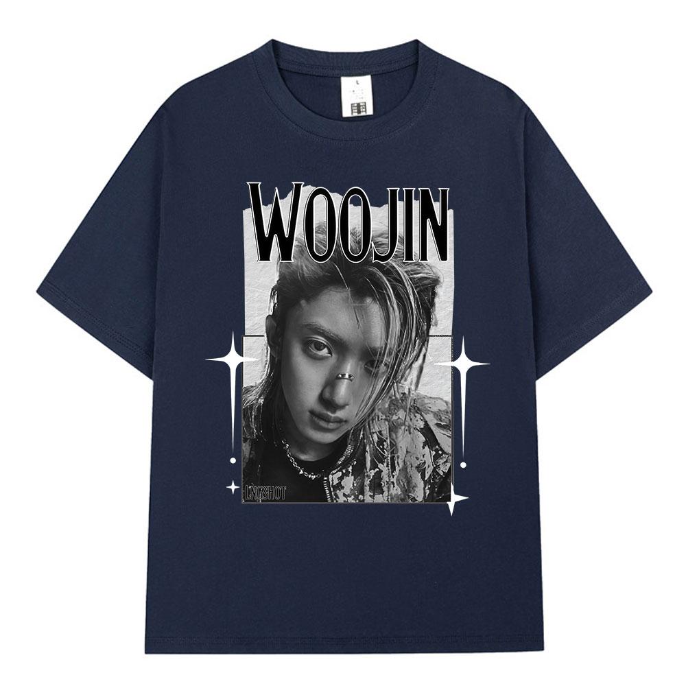 Korean Kpop Hip Hop Group Lngshot WOOJIN Tshirt Unisexs Women Clothing Fashion Tees Oversized Cotton Short Sleeve Tops Fan Gifts