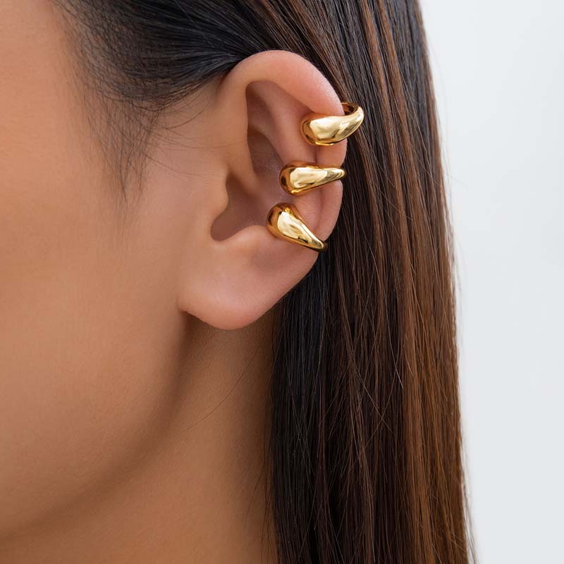 1Pcs Punk Gold Color Water Drop Half Empty Clip Earring For Women Fashion Metal Smooth C-Shaped Thick Ear Cuff Jewelry Gifts
