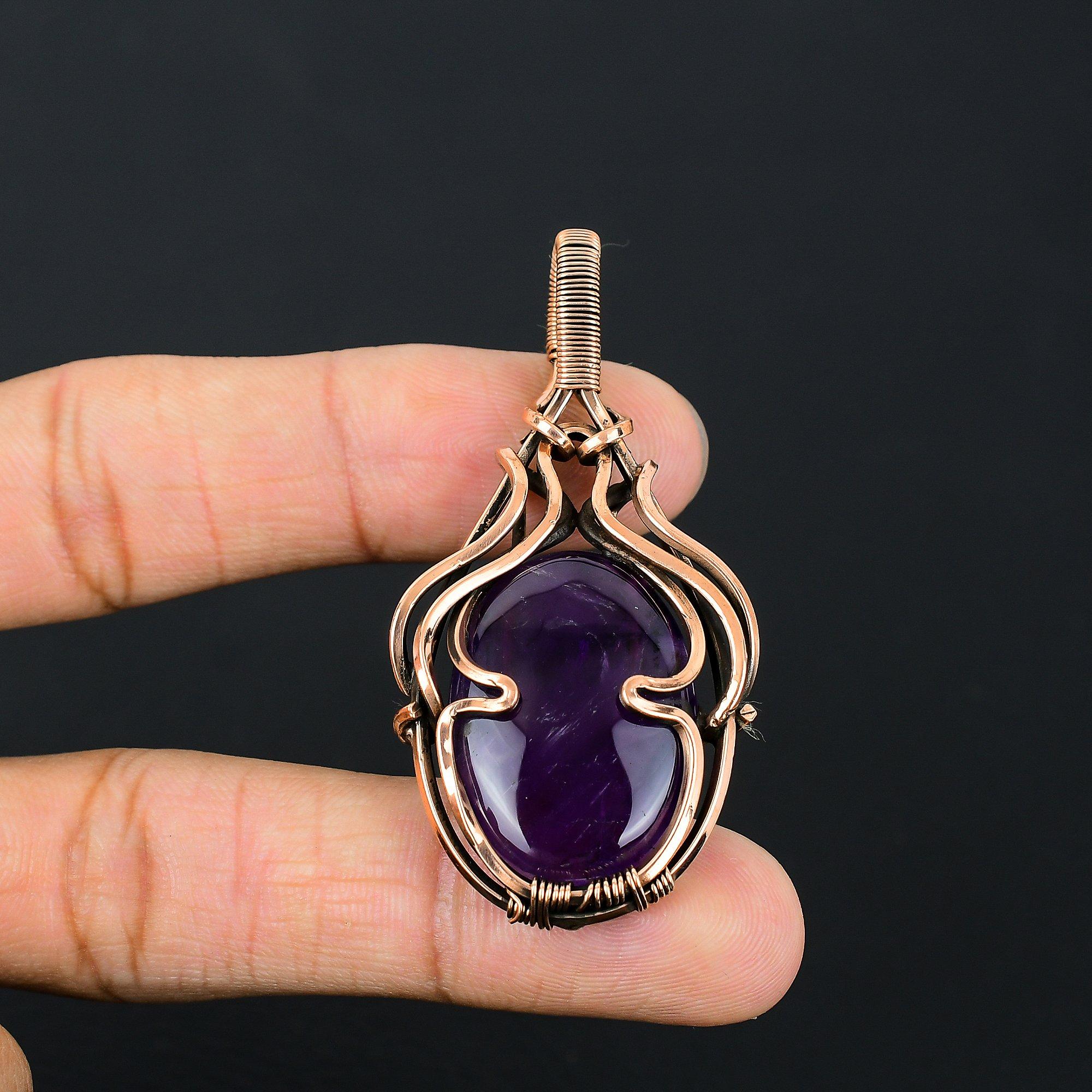 

Ювелирные изделия ручной работы из чистой медной проволоки с аметистом и драгоценным камнем для женщин 2.36 Inches фиолетовый