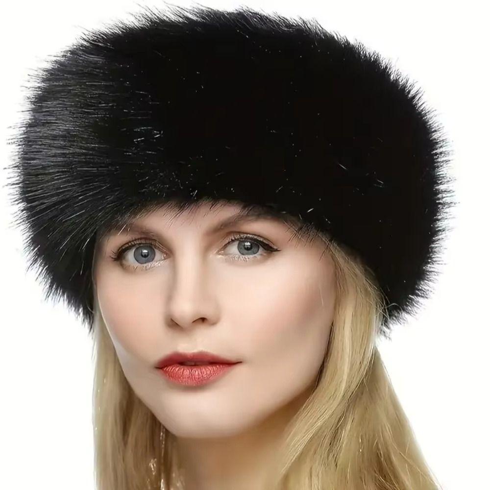 Soft Lady Warm Empty Hat Solid Color Fluffy Elastic Hair Bands Plush Faux Fur Headband Outdoor