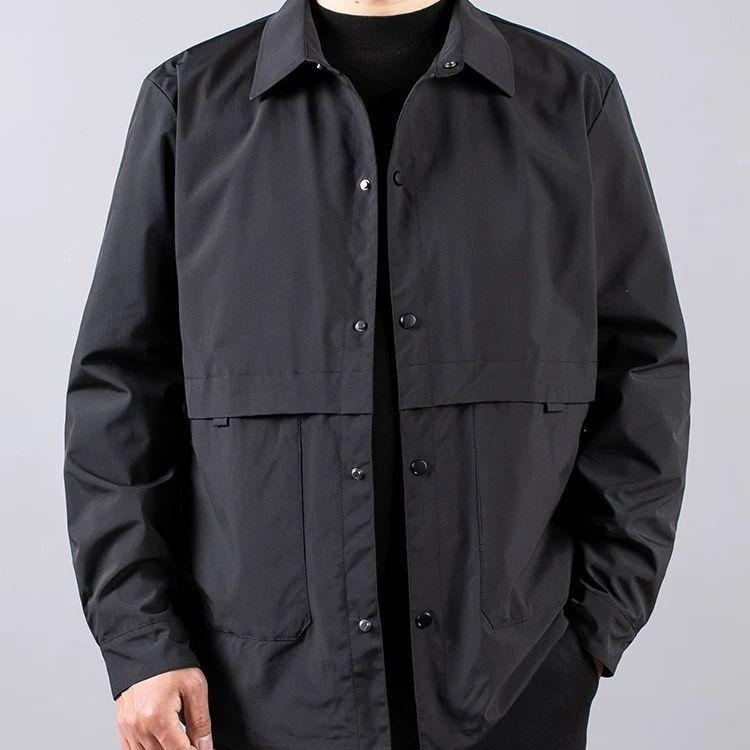 Men's Plus Size Windproof Lapel Workwear Jacket - Black/Navy Blue, Casual Loose Fit for Spring/Autumn