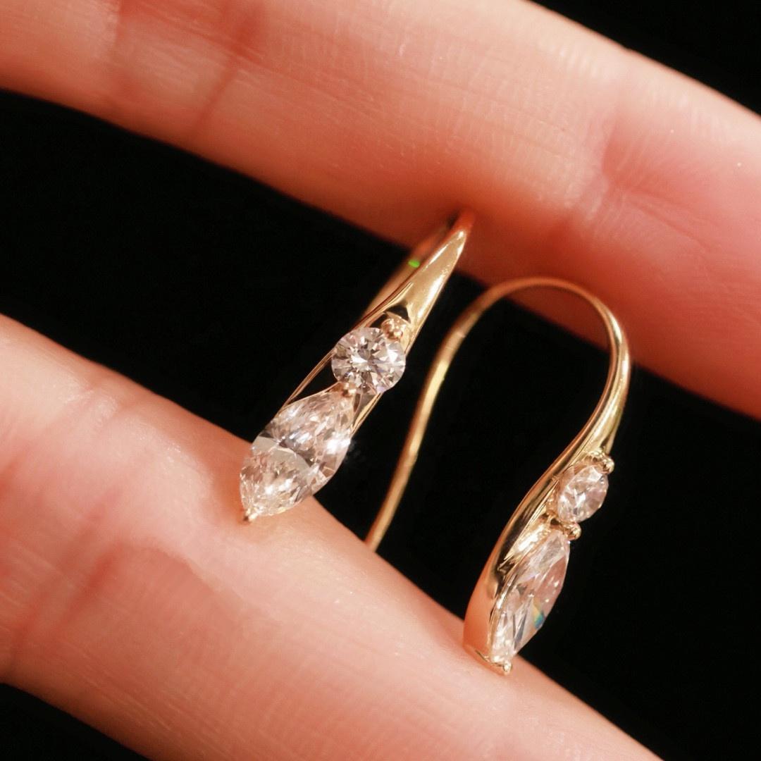 Fashion 925 Sterling Silver Jewelry Water Drops Fish Hook Moissanite Earrings for Women