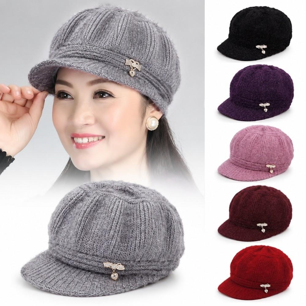 Thickened Pumpkin Beret Hat Fleece Lined Beanies Hat Ear Protection Cap for Middle Aged Women