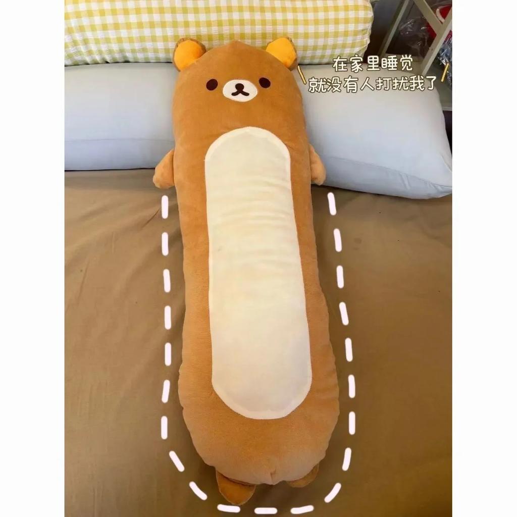 Rilakkuma Long Body Hugging Pillow - Soft Fluffy Cylindrical Brown Bear Bolster Plush Cushion For Bedroom Sofa Decor Gift