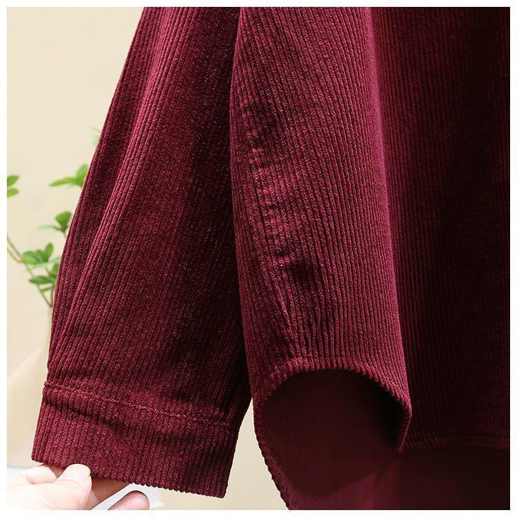 Women's Winter Thick Corduroy Long Sleeve Korean-Style Loose Mid-Length Cardigan Shirt