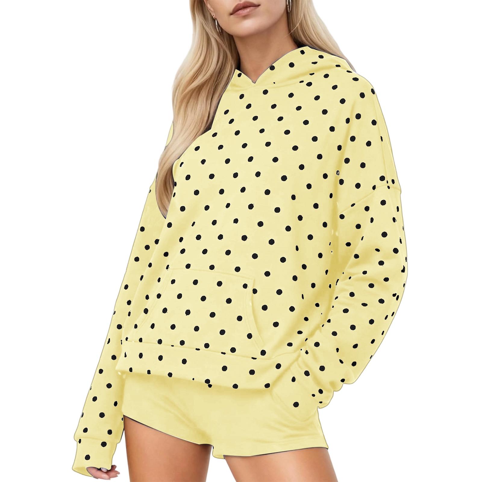 

Женская толстовка с капюшоном с принтом в горошек, модный и универсальный топ XL жёлтый