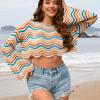 Spring/summer New Women's Pullover Patchwork Short Sleeve Crewneck Striped Knit Bikini Beach Cover-up