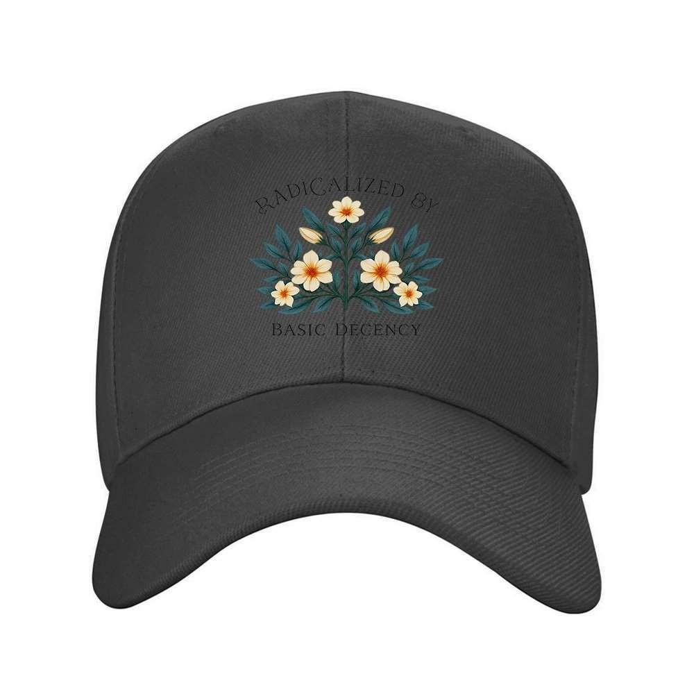 Floral Artistic Text Baseball Cap Adjustable Unisex Sun Protection Outdoor Travel Hat