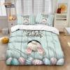 3pcs Easter Egg Rabbit Print Down Duvet Cover Set, Multi Size Bedroom, Dormitory Bedding Decoration, Machine Washable