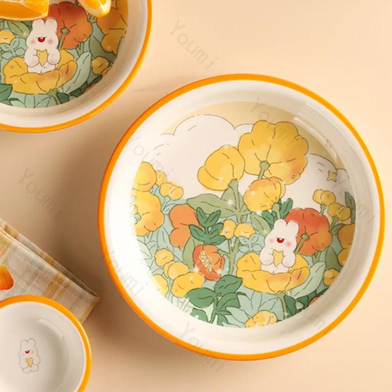 Creative Cartoon Ceramic Plate Sweet Cute Afternoon Tea Dessert Plates Home Breakfast Yogurt Oatmeal Bowl Delicious Ramen Bowls