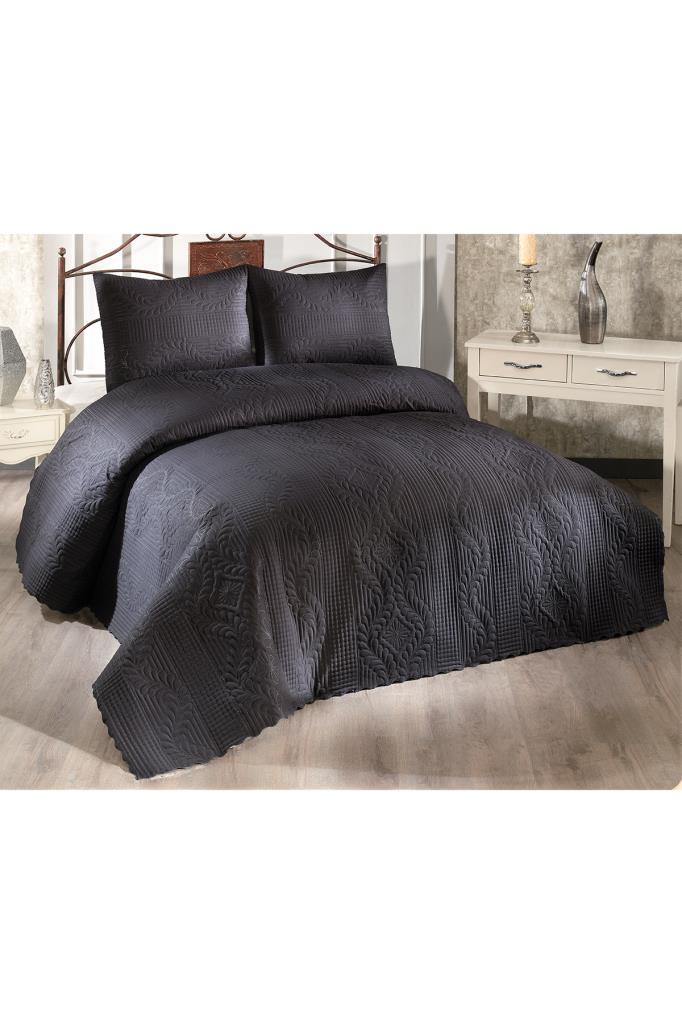 Sada přehozů Sena Double Size, Pokrývka 230x250 s povlakem na polštář černý