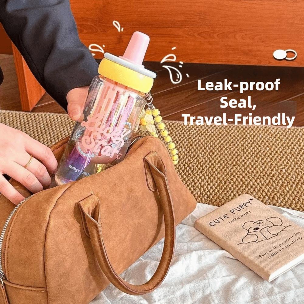 630ml Glass Water Bottle with Straw with Infuser Filter Straw Cup High Temperature Resistant Portable Water Cup Summer Use