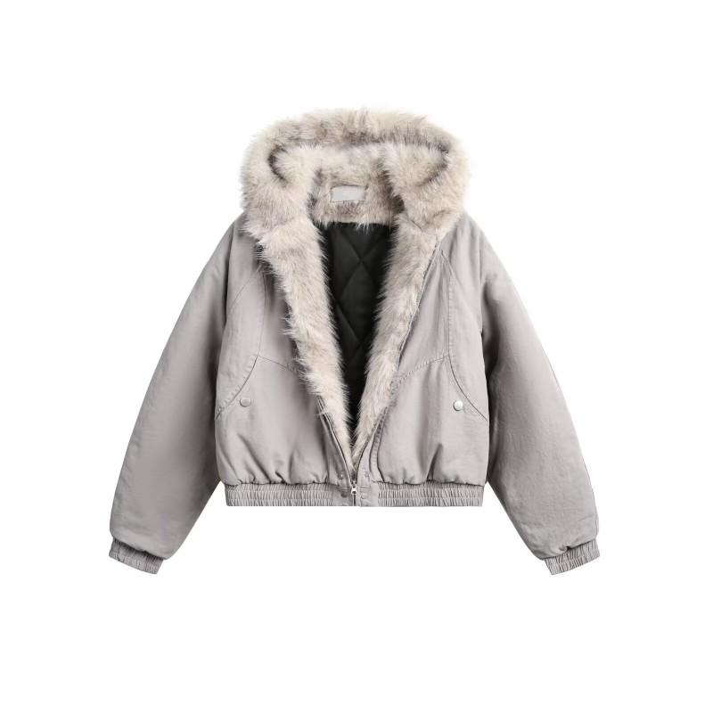 Mens Winter Thick Hooded Cotton Jacket With Faux Fur Collar Loose Fit Streetwear Style