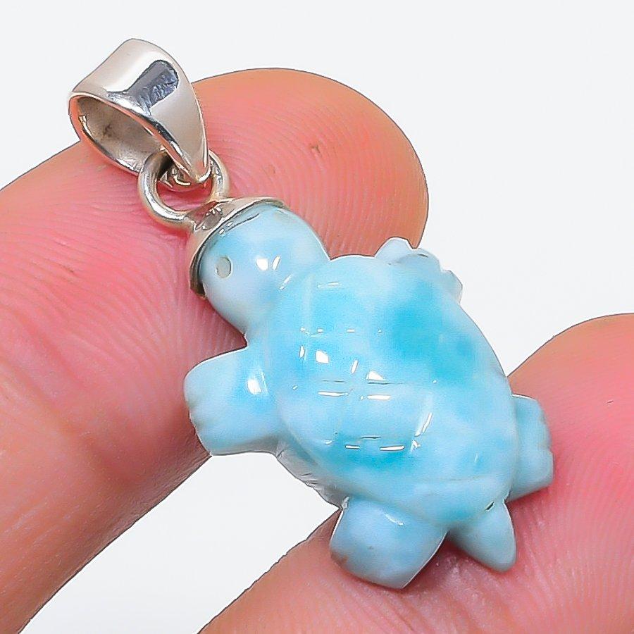 Natural Larimar Gemstone Handmade 925 Sterling Silver Jewelry Pendant 1.34" h2h47