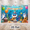 2D Cute Shark Music Party Backdrop for Toddler Birthday Photoshoot