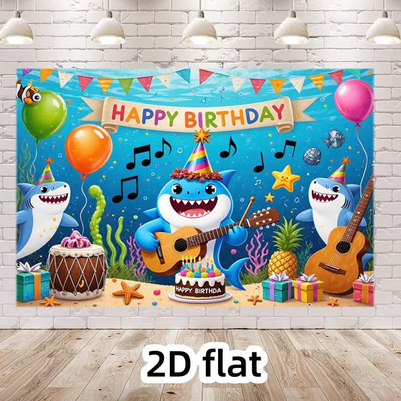 

2D Cute Shark Music Party Backdrop for Toddler Birthday Photoshoot 47.2x31.5inch/120*80cm