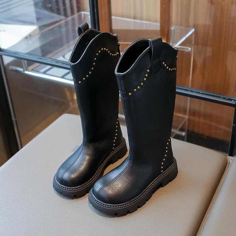 

2024 Новые зимние ботинки для девочек, черные, коричневые, до середины икры, универсальные детские модные ботинки, теплые, плюшевые, детские, повседневные, хлопковые ботинки на молнии 26 чёрный