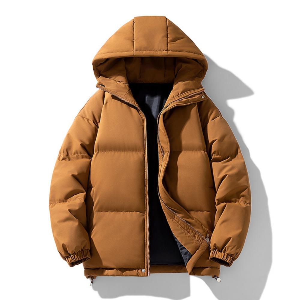 New solid color large size hooded cotton-padded jacket for men's loose sports trend student cotton-padded jacket