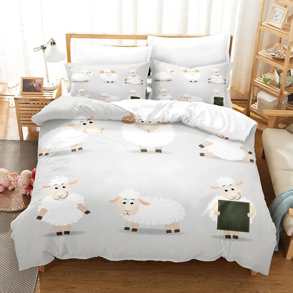 Cartoon Goat Duvet Cover Cute Kawaii White Goat White Background For Children Girls Boys Gift For Bedroom Decoration Queen King