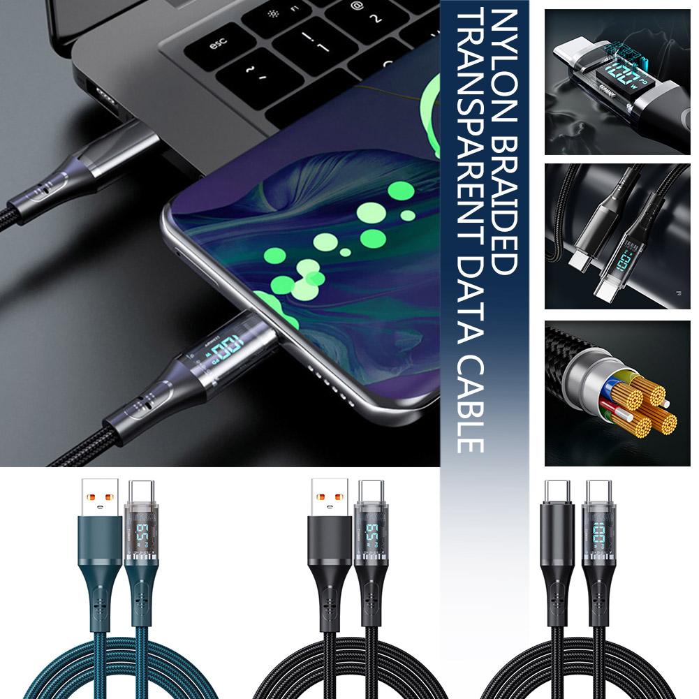 High Speed Charging Cable 100W/66W Fast USB/Type-C LED Type-C Visible Digital Display For Samsu E1E9