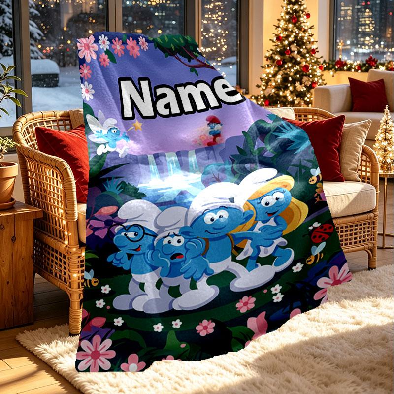 Custom Name Personalized The Smurfs Print Blanket, Home Decor, Bedroom, Sofa, Camping, Couch, Gifts for Birthday Christmas