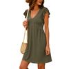 Dames Casual Strandjurk V-hals Ruchemouwen Gekreukelde Taille Zomer Losse Pasvorm Minijurk