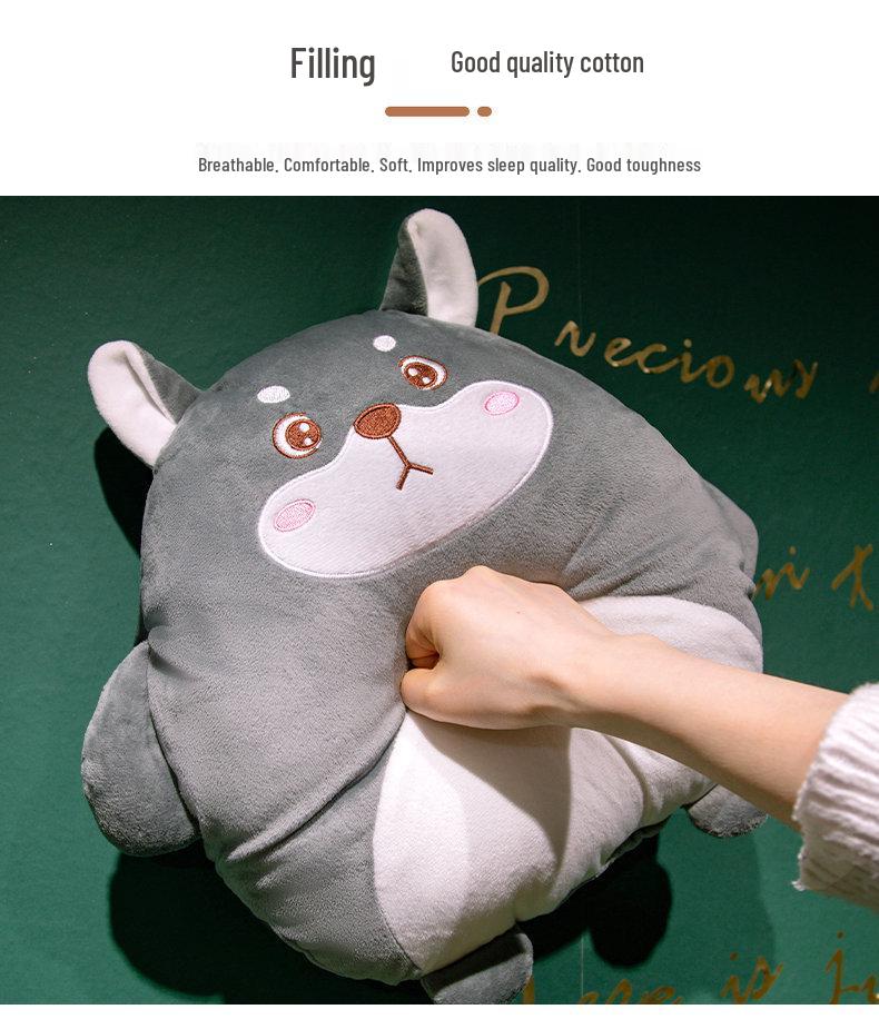 Cartoon 2-in-1 Cushion & Blanket: Dual-Use Hand Warmer, Leg Cover, Nap Pillow Doll for Office