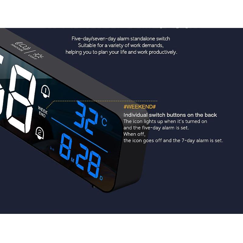 Charging Version Large Screen LED Digital Music Wall Clock Weekday Sleeping Table Clock 2 Alarm Clock Intelligent Voice Control Dimming