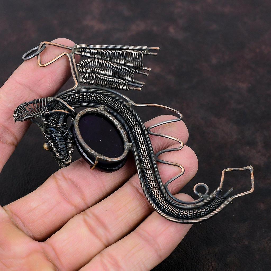 Purple Fire Labradorite Pendant Copper Wire Wrapped Gemstone Pendant Handmade Dragon Jewelry Wire Wrapping Pendant Copper Jewelry For Gift