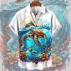 Summer Fashion Oil Painting Ocean Animal Turtle Print Men's Casual Short Sleeve Shirt Street Hip Hop Trendy Top Oversized T-Shir