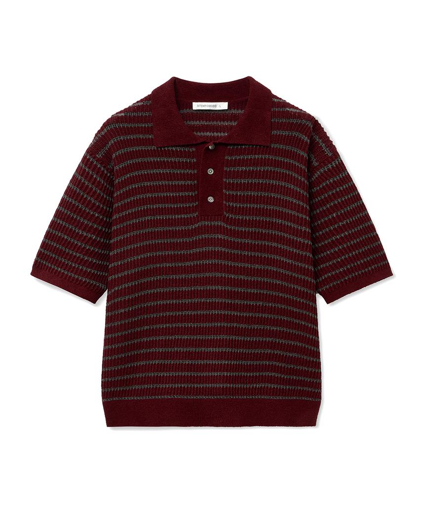 INTEMPOMOOD Honeybee Stripe Collar Knitwear_Wine