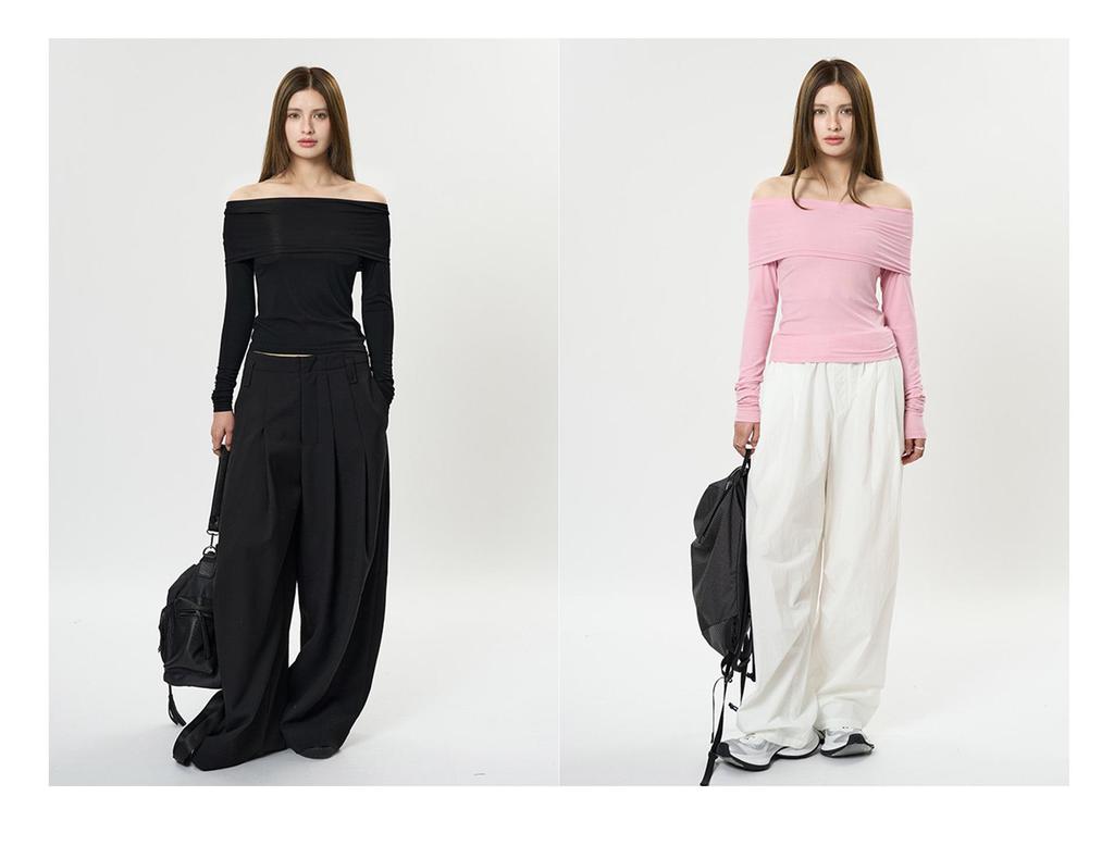 Louvre Spring Korean Style One-Shoulder Slim Fit Casual Top for Women