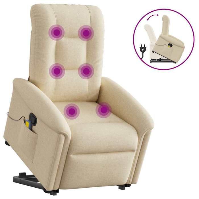 VidaXL Fauteuil inclinable de massage Crème Tissu, fauteuil inclinable élévateur, fauteuil inclinable pour personnes âgées, 3303272