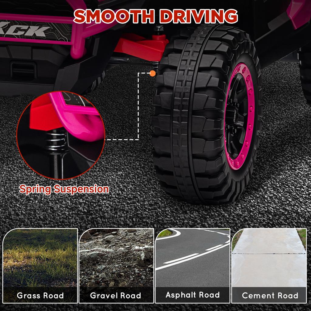 2 Seater 24V 7AH Ride on Truck, Battery Powered Electric Ride On Car w/ Remote, Suspension, 3 Speeds, Pink