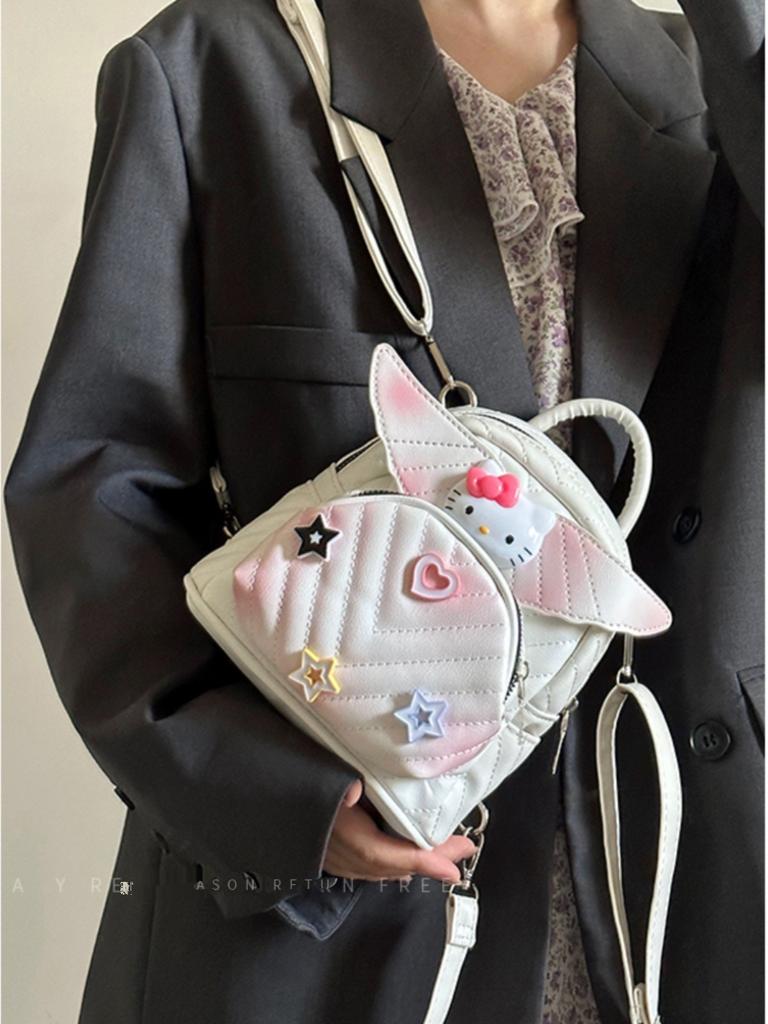 Bag Women 2025 New Cute KT Wings Backpack Fashion Rhombus Embroidered Thread Women's Casual Backpack